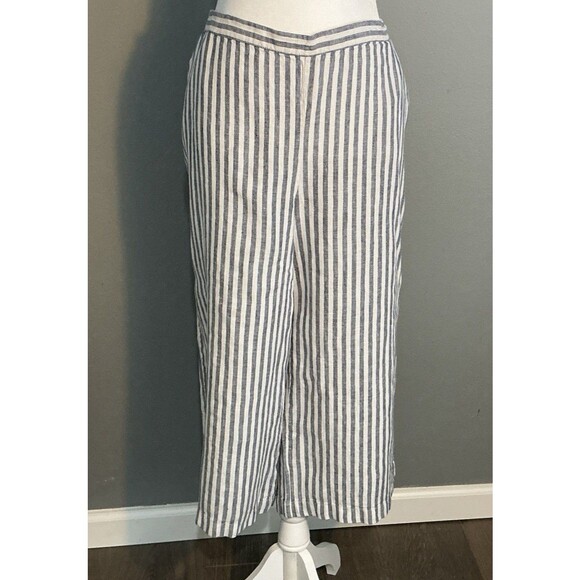 Ellen Tracy Womens Linen Pants Wide Leg Cropped Blue White Stripe Women’s XL - Picture 1 of 6